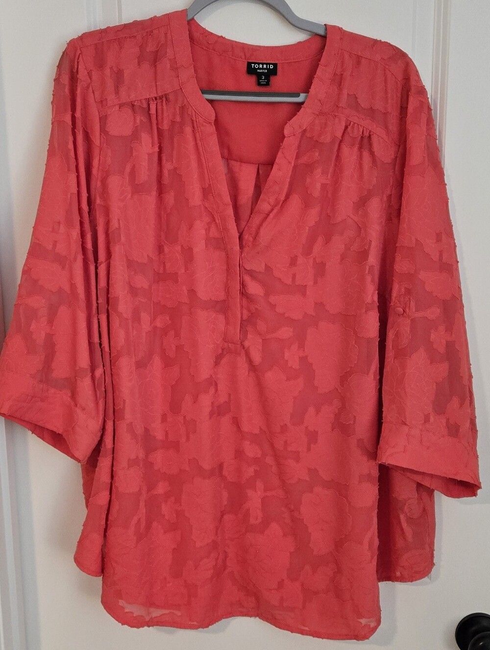 torrid Sheer Coral Jacquard V-Neck Tunic